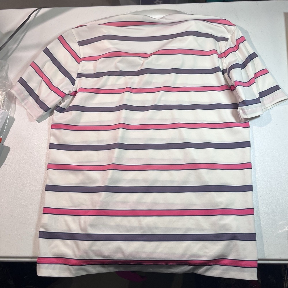 Nike DRI-FIT Striped Polo Golf Shirt Standard Fit Pink Striped Men's Size Medium - Picture 7 of 7